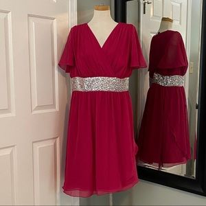 JS Boutique Hot Pink Sequins Cocktail Gown